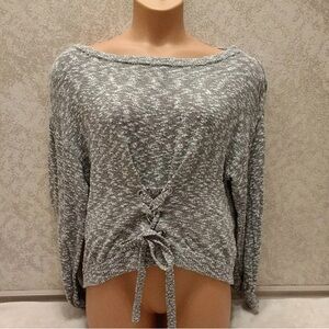 Express Gray Lace-Up Sweater